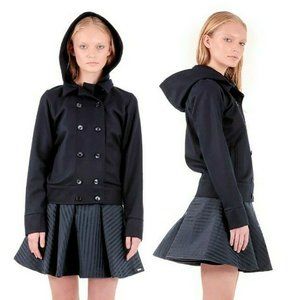 FOXBAIT Navy Wool Hooded Coat / Jacket, LA California